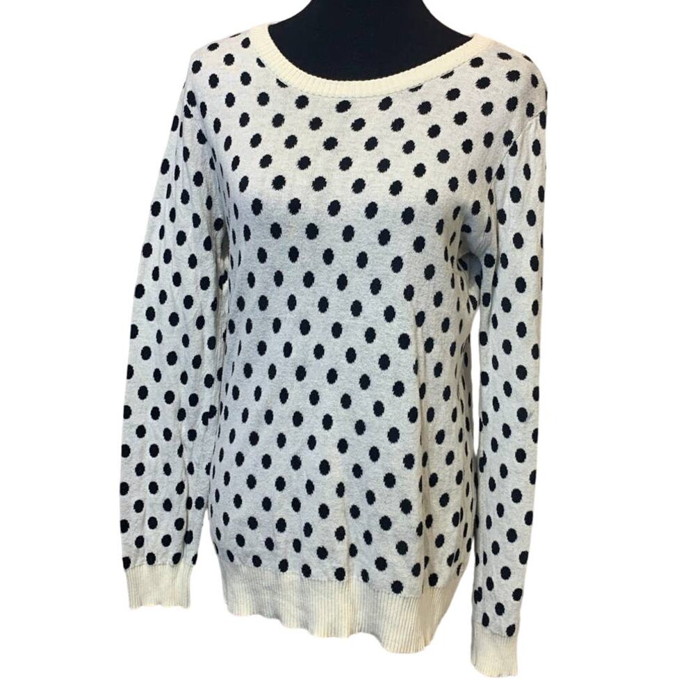 41 Hawthorne Womens Medium 100% Cotton Long Sleeve Polka Dot Crew Neck Sweater